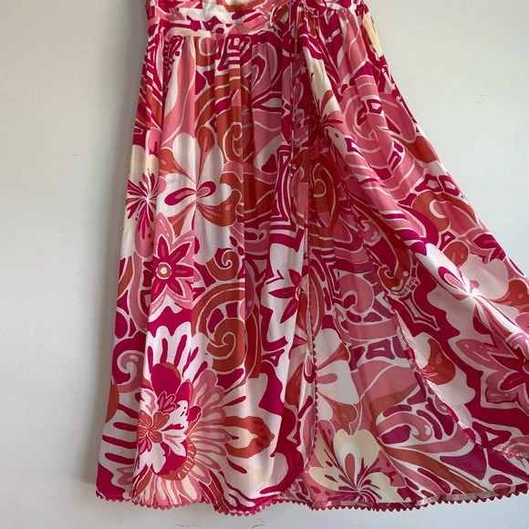 Poupette St Barth Carla Printed Satin Maxi Skirt Size XS Tassel Slit - Picture 5 of 15